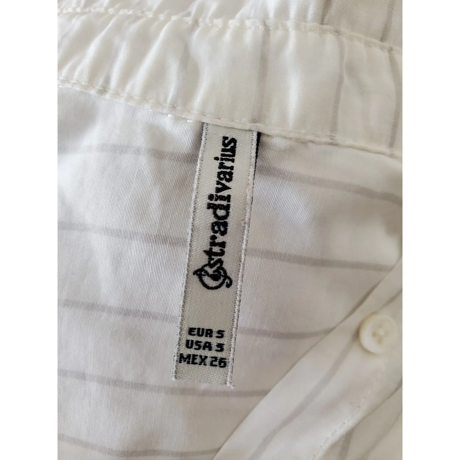 STRADIVARIUS Shirt Women Small White Striped 3/4 Sleeve Button High-Low - Image 5