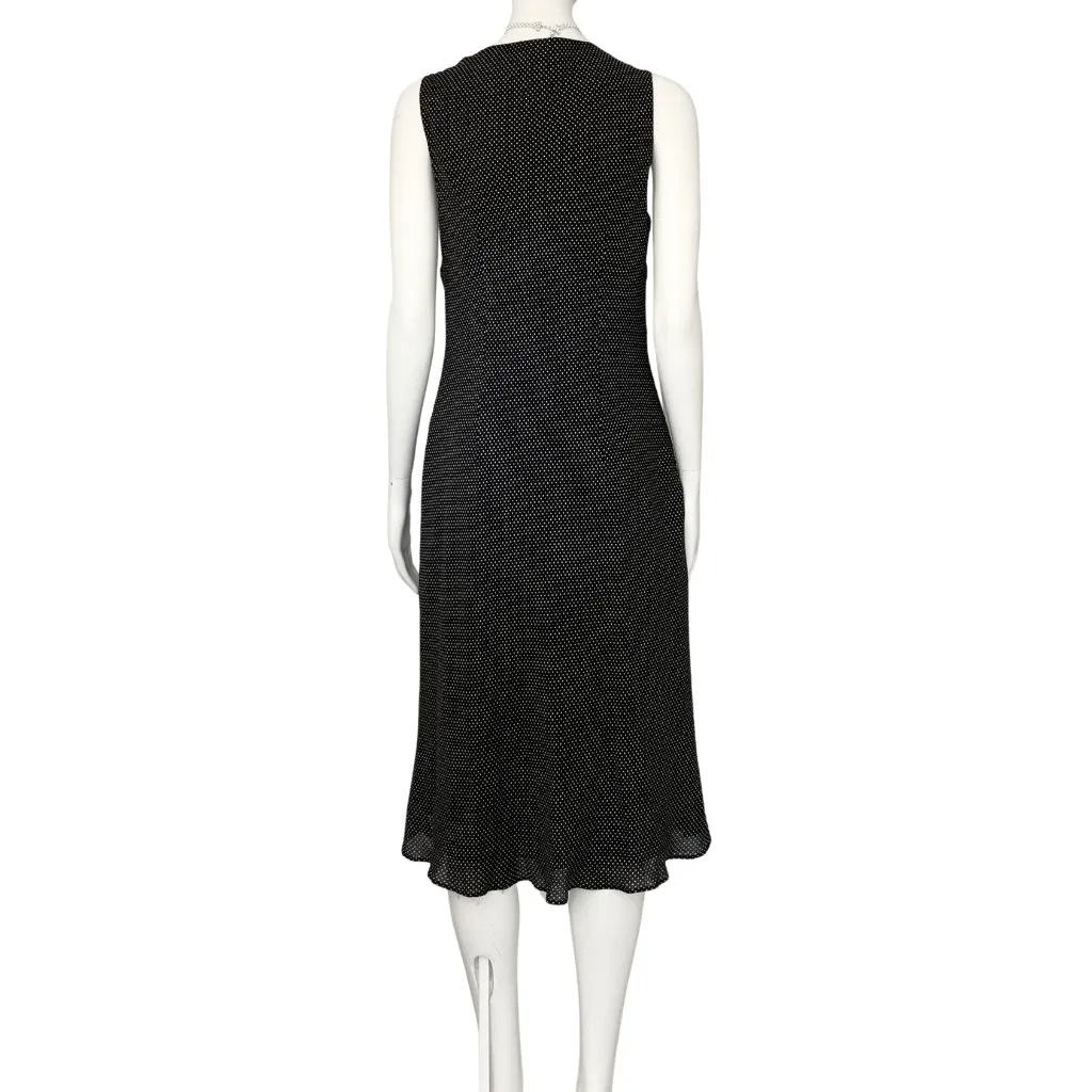Vintage Y2K 100% Silk Polka Dot Cowl Neck Midi Dress. S/M 8. Preppy Twee Black - Image 6