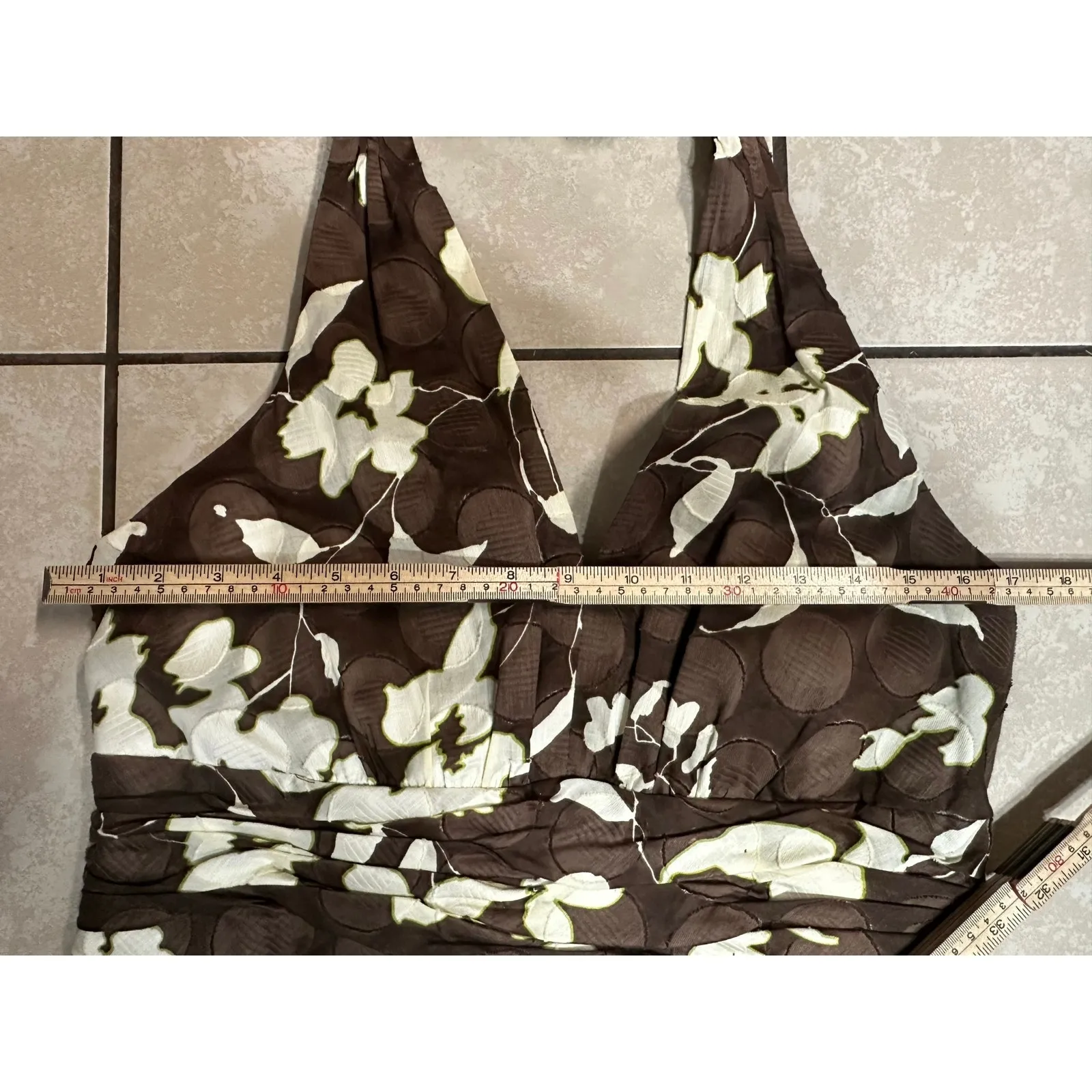 VTG Baby Doll Halter Floral Print Y2K Midi Dress Women 14 Neutral Brown Grunge - Image 4