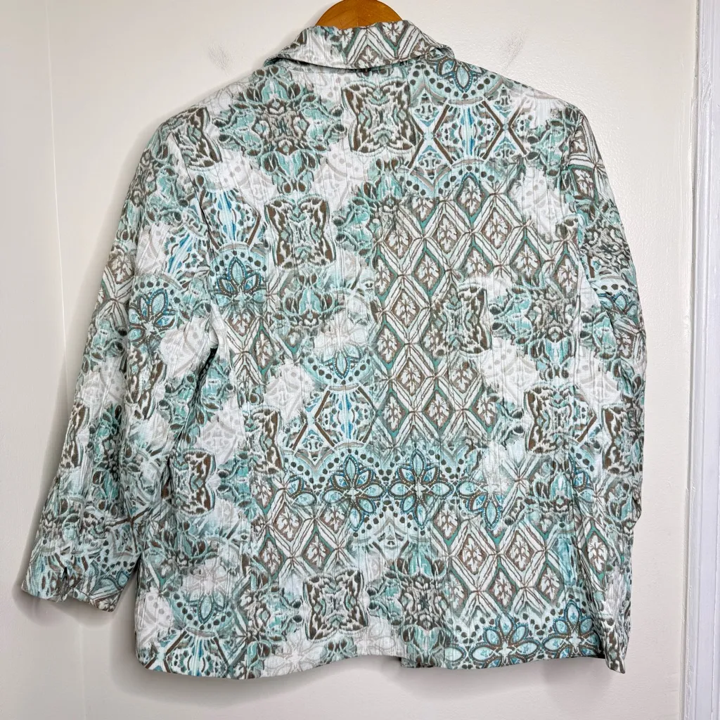 Alfred Dunner Petite Open Front Jacket Women Size 12P Geometric Office Church Tan - Image 6