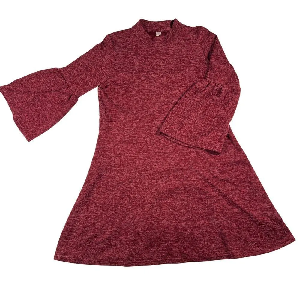 Uncle Frank Rust Red Mock Neck Bell Sleeve Dress Size L - Image 8
