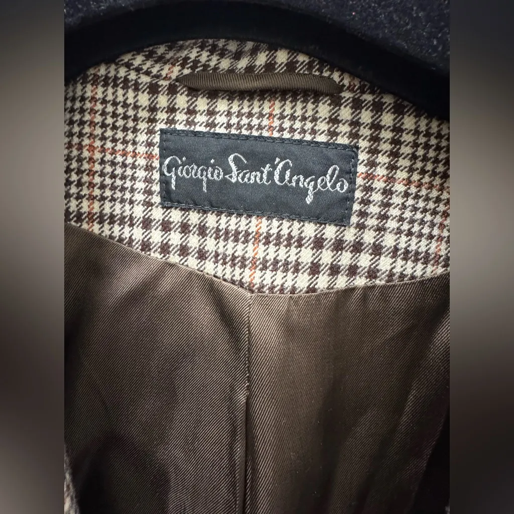 Giorgio Sant Angelo Blazer Jacket 10 100% Pure Wool Glen Plaid Chocolate Brown - Image 2