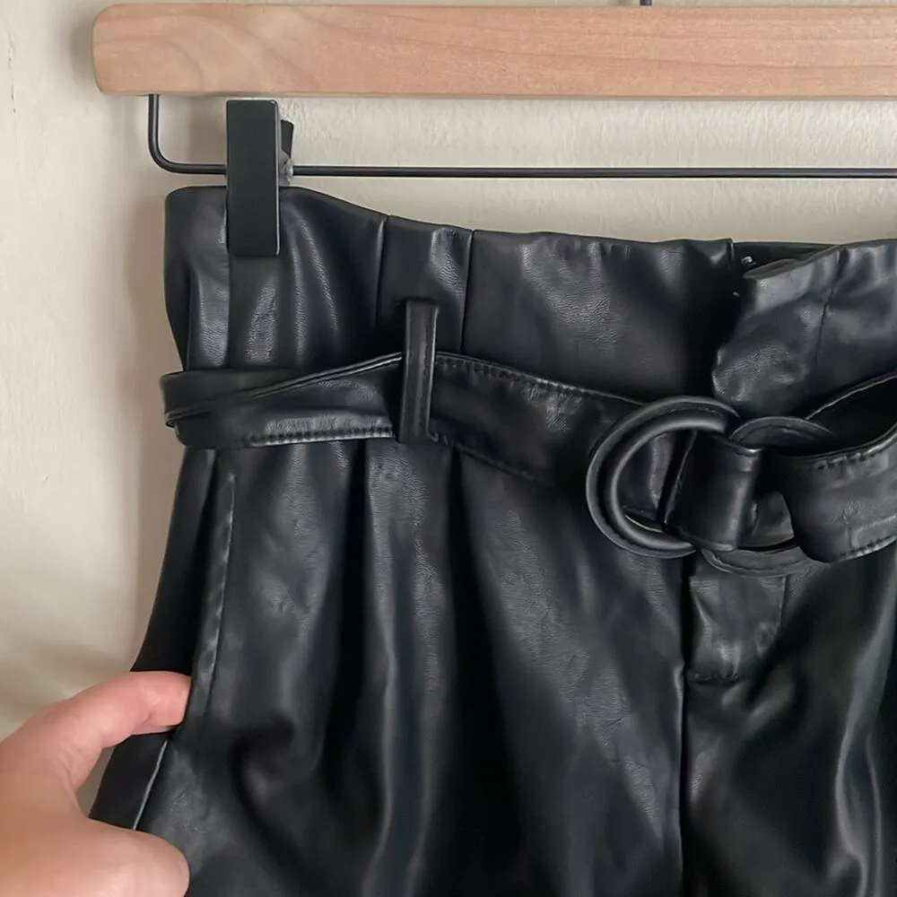 Blank NYC High Waist Faux Leather Paper Bag Shorts Black 
· - Image 10