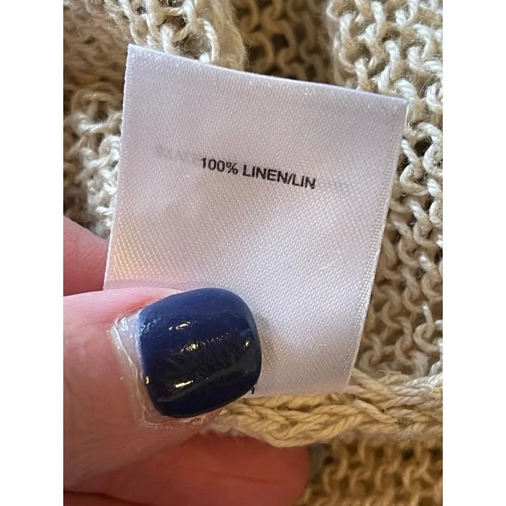 Robert Rodriguez Beige Linen Open Knit Round Neck Pullover Sweater Size M - Image 9