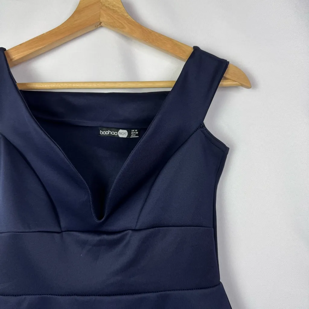BooHoo Navy Blue U Neck Bodycon Midi Cocktail Dress 6 - Image 3