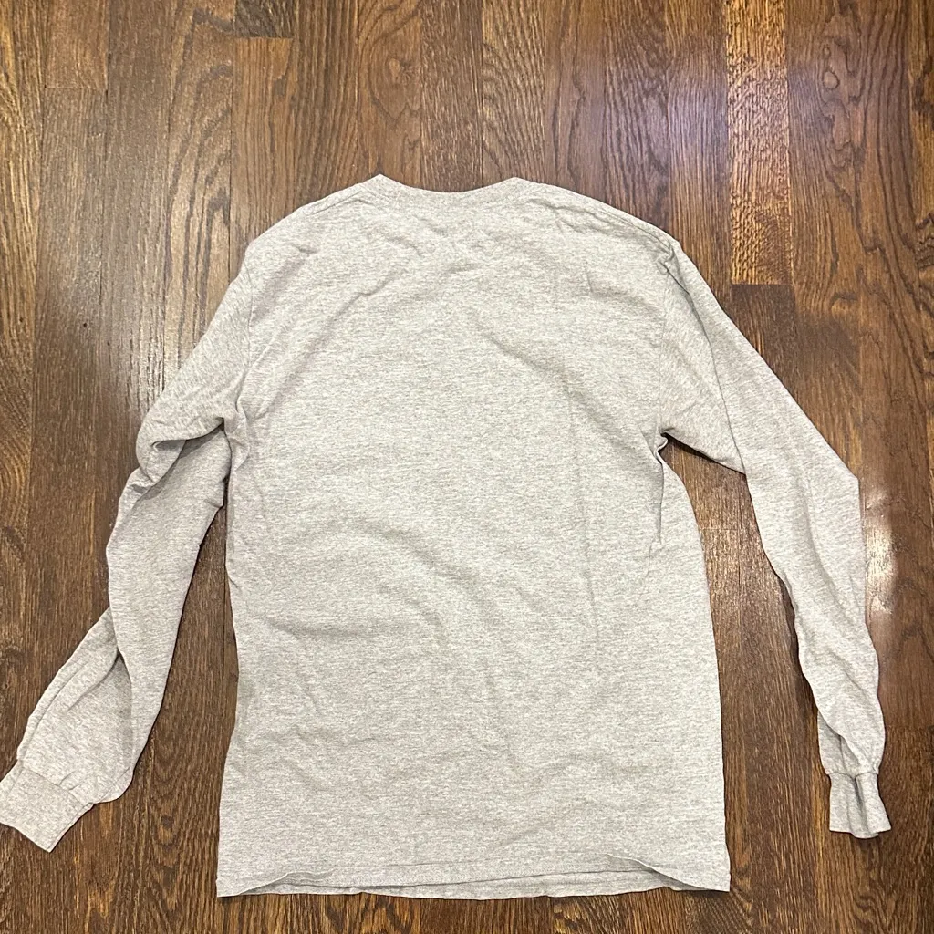 Gildan Gray Long Sleeve Tee with Green Print - Image 4