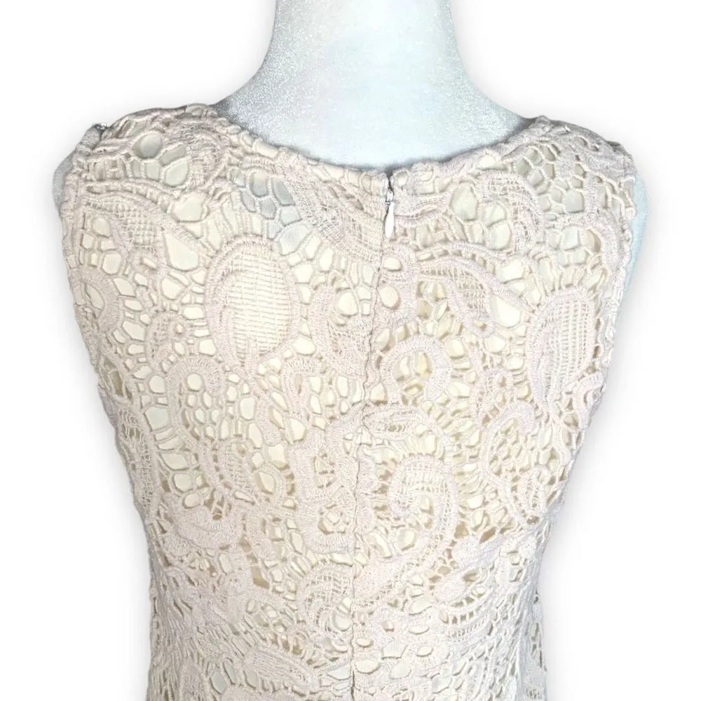 Patrizia Luca Top Cream Crochet Flower Detail Lace Sleeveless Scoopneck Tank - Image 7
