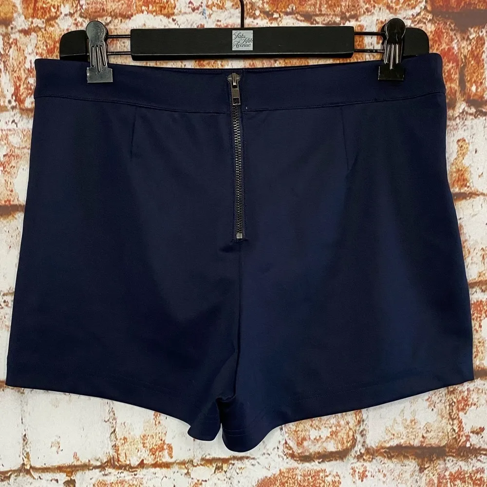 Forever 21 Navy Blue Zip Back High Waist Dress Mini Shorts Large - Image 3