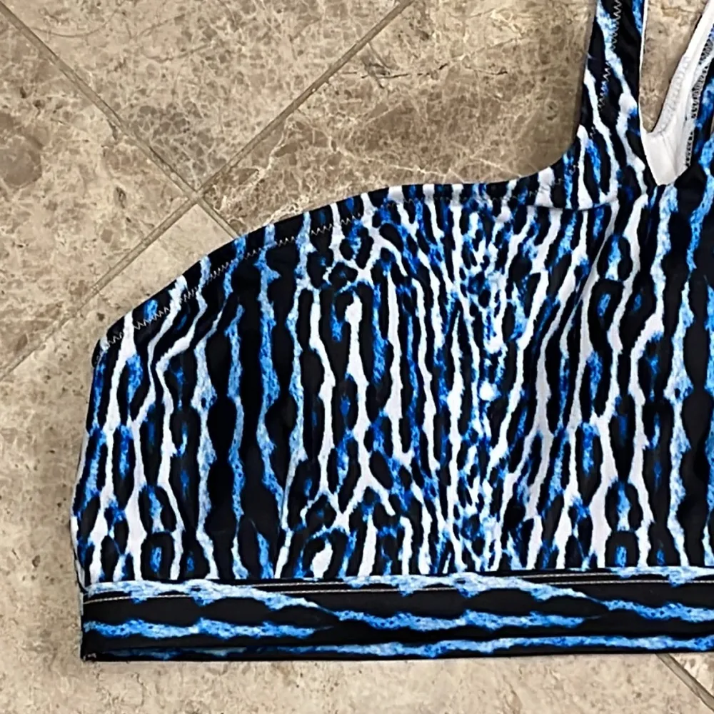 Jessica Simpson Navy Animal Safari One Shoulder Bikini Swim Top NEW - Image 4