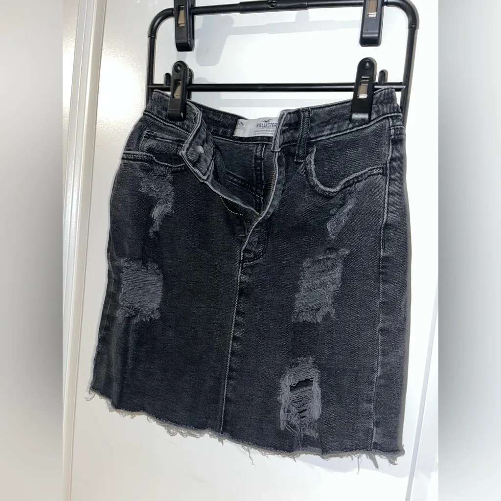 Hollister Y2K Mall Goth Grunge Whimsigoth Black Denim Frayed Mini SkaterSkirt 00 - Image 12