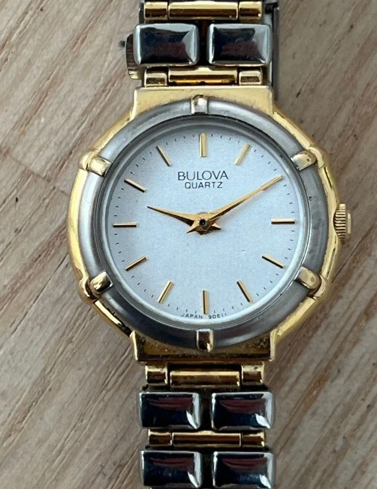 Bulova Ladies Watch Two-Tone Bracelet Case Sparkling Silver Dial Gold-Tone Hands - Image 2