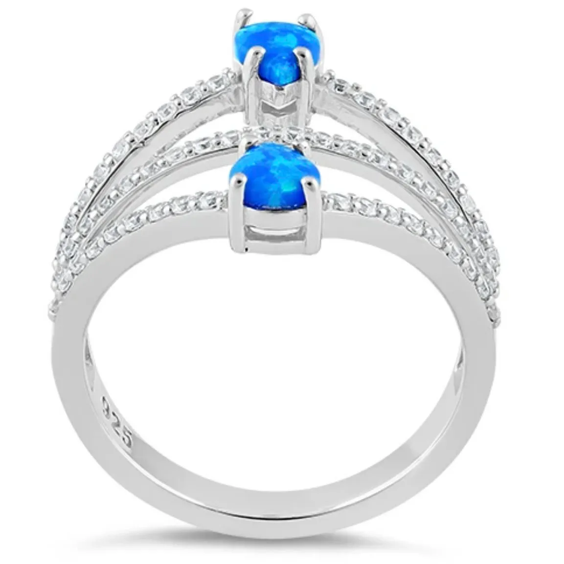 SIZE 9 925  Three Line Pear Blue Lab Opal Ring - Image 4