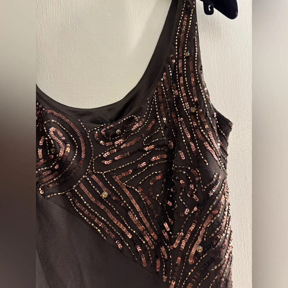 Y2K Eva Blue Cocktail Maxi Dress Brown Embellished Sequin Fairy Party Dress 10 - Image 4