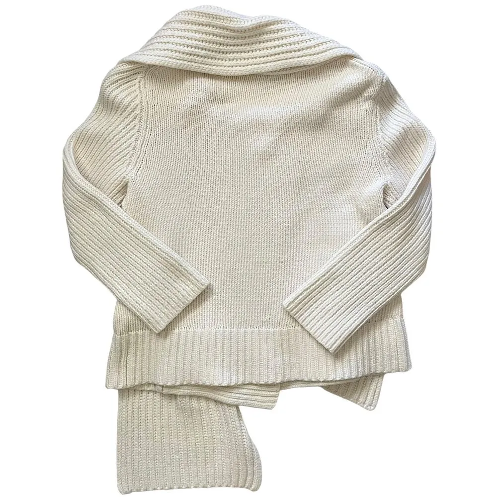 Ivory White Carolyn Cardigan Sweater with Attached Muffler Scarf - Image 3