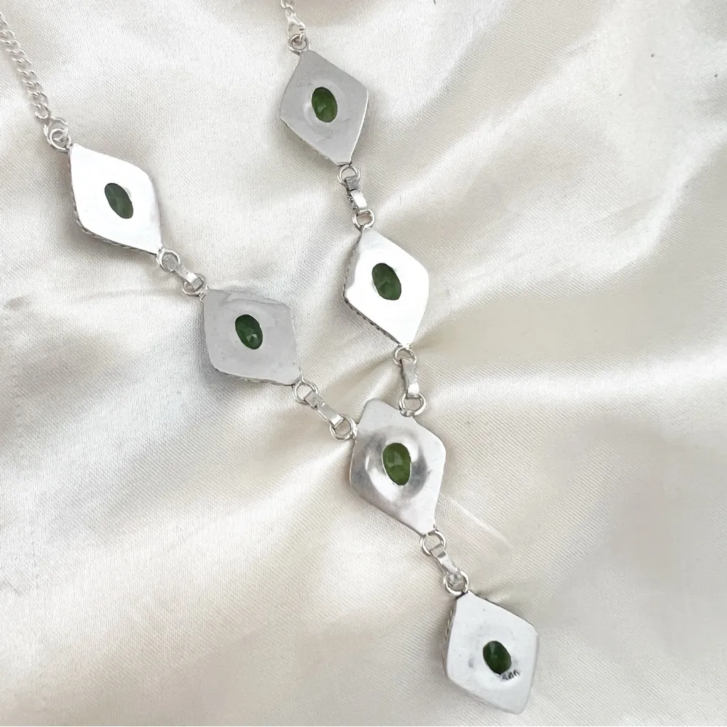 925 Sterling Silver Gemstone Peridot Necklace Handmade lariat Womens Jewelry Green - Image 7