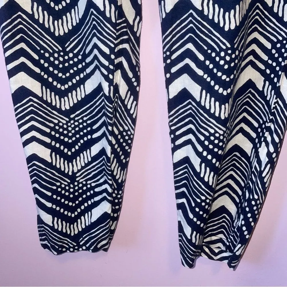 J Crew Size 6 Linen Blend Navy and White Chevron Jumpsuit Sleeveless - Image 5