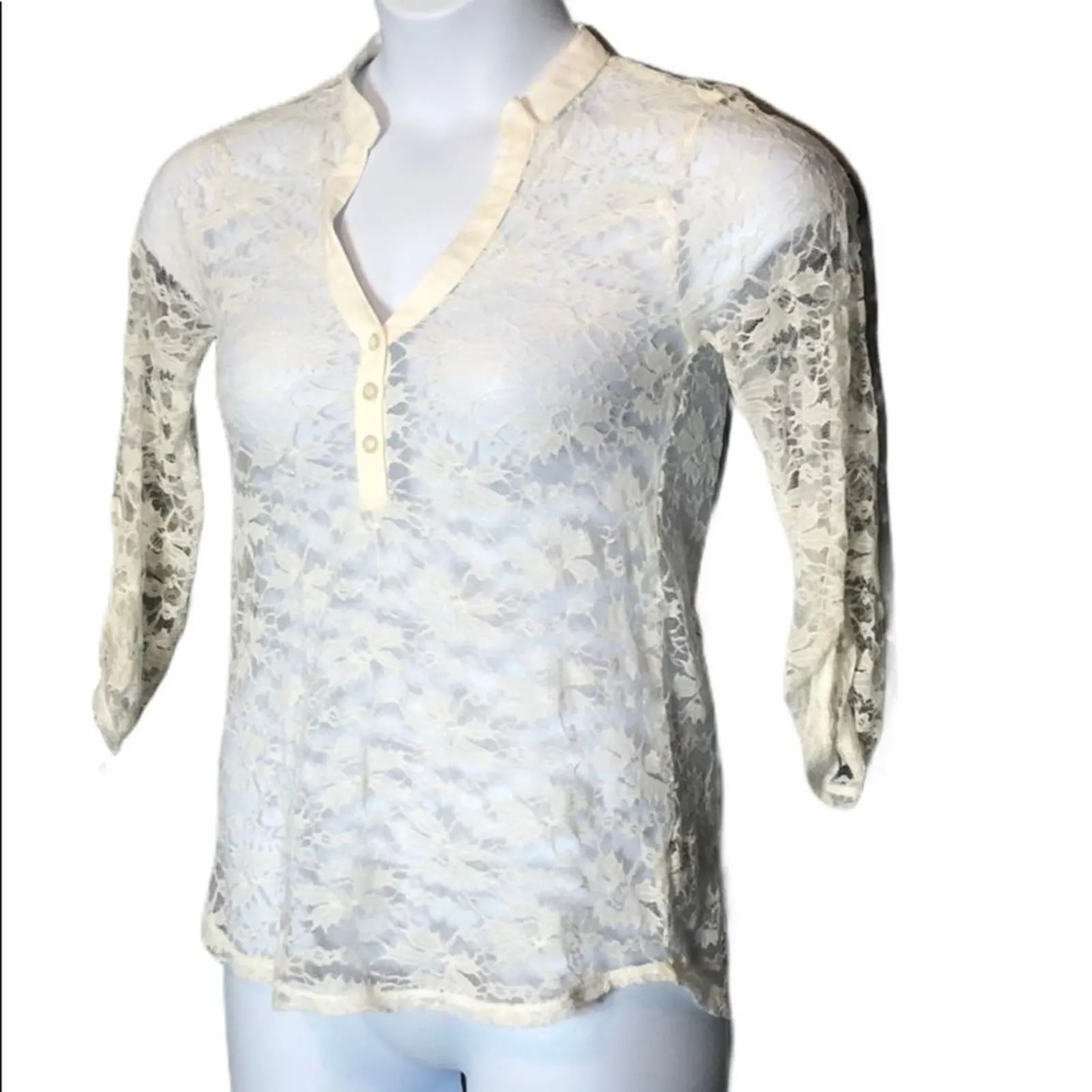 Wallflower White Sheer Lace Henley High Low Festival Beach Coverup Size M - Image 6