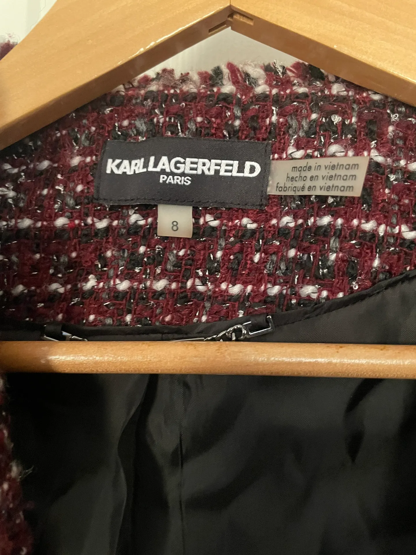 Karl Lagerfeld Wine Tweed Fray Trim Blazer - Image 4