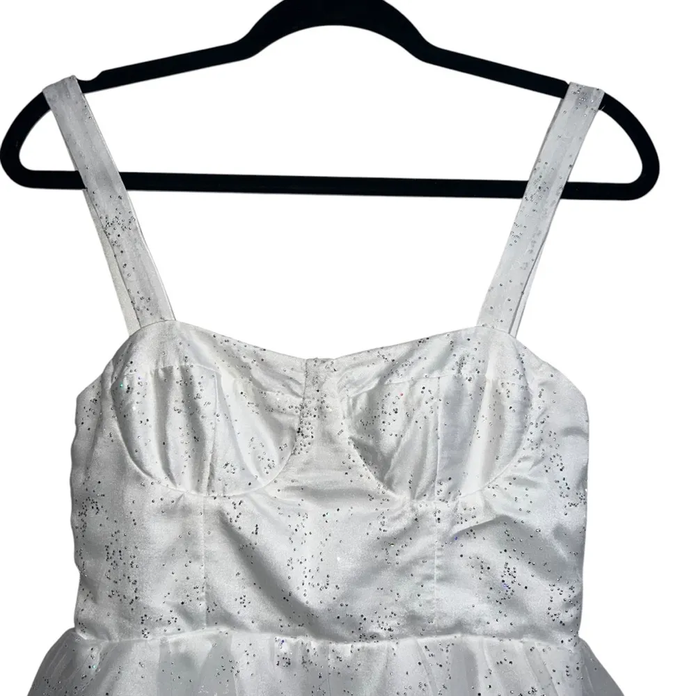 Sparkle Embellished Tiered Mini Dress In White - Image 2