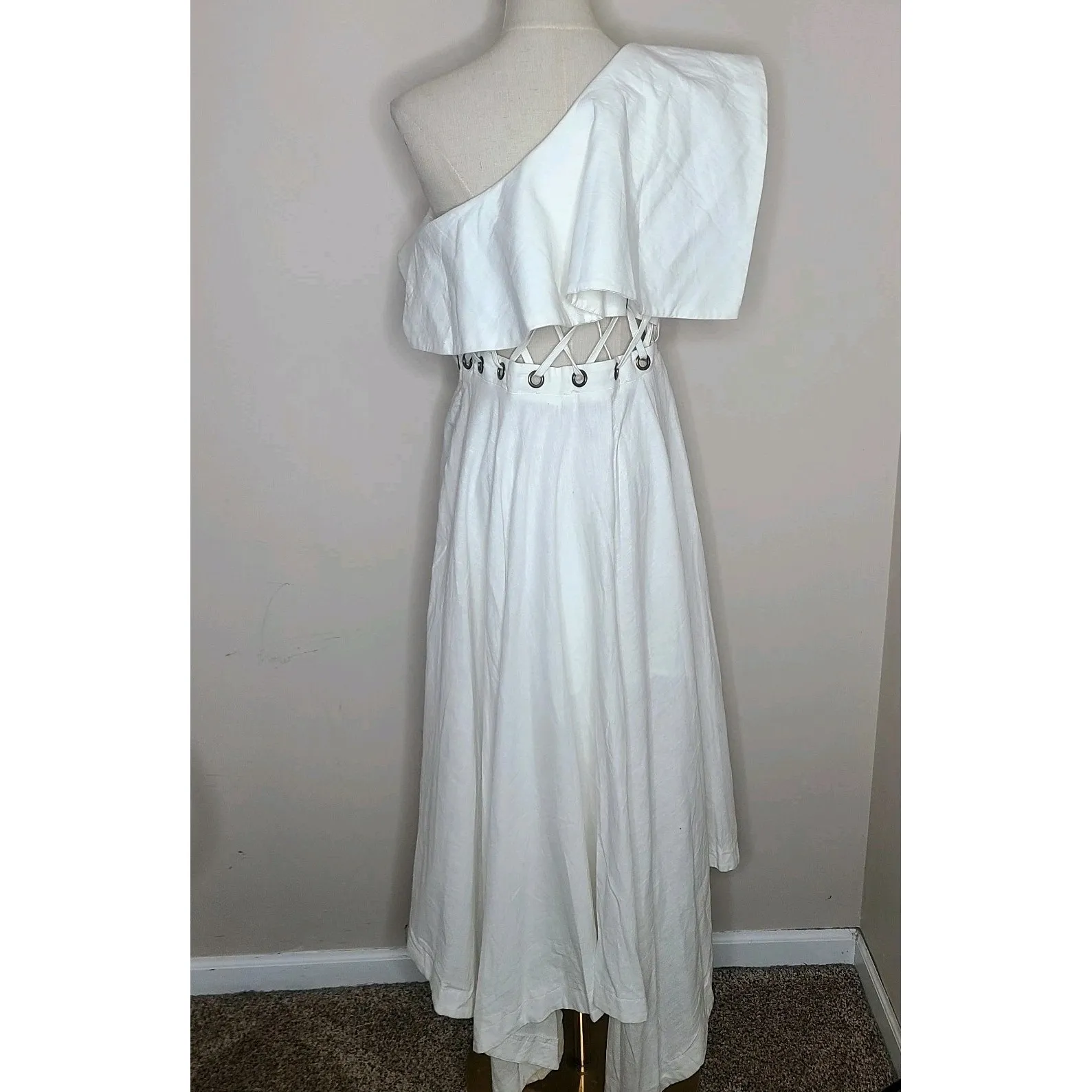 L'Atiste by Amy White One Shoulder Grecian Goddess Asymetrical Dress Size L Size L - Image 6