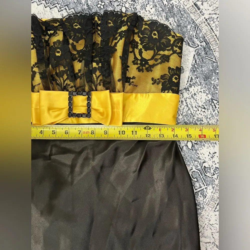 Gunne Sax x Jessica McClintock Black & Yellow Strapless Formal Dress - Size 7 - Image 4