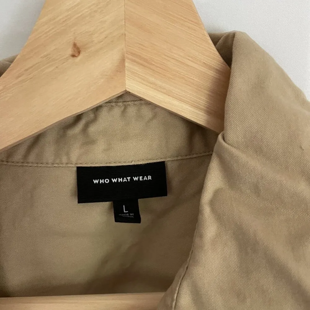 Who What Wear women's size large tan button down jungle dress cotton pockets - Image 3