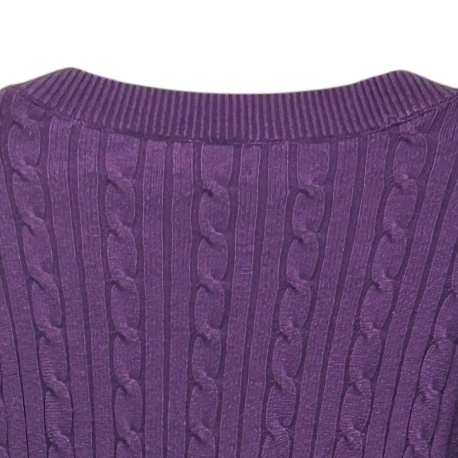 Chaps Cable Knit Sweater Large Purple Preppy - Image 4