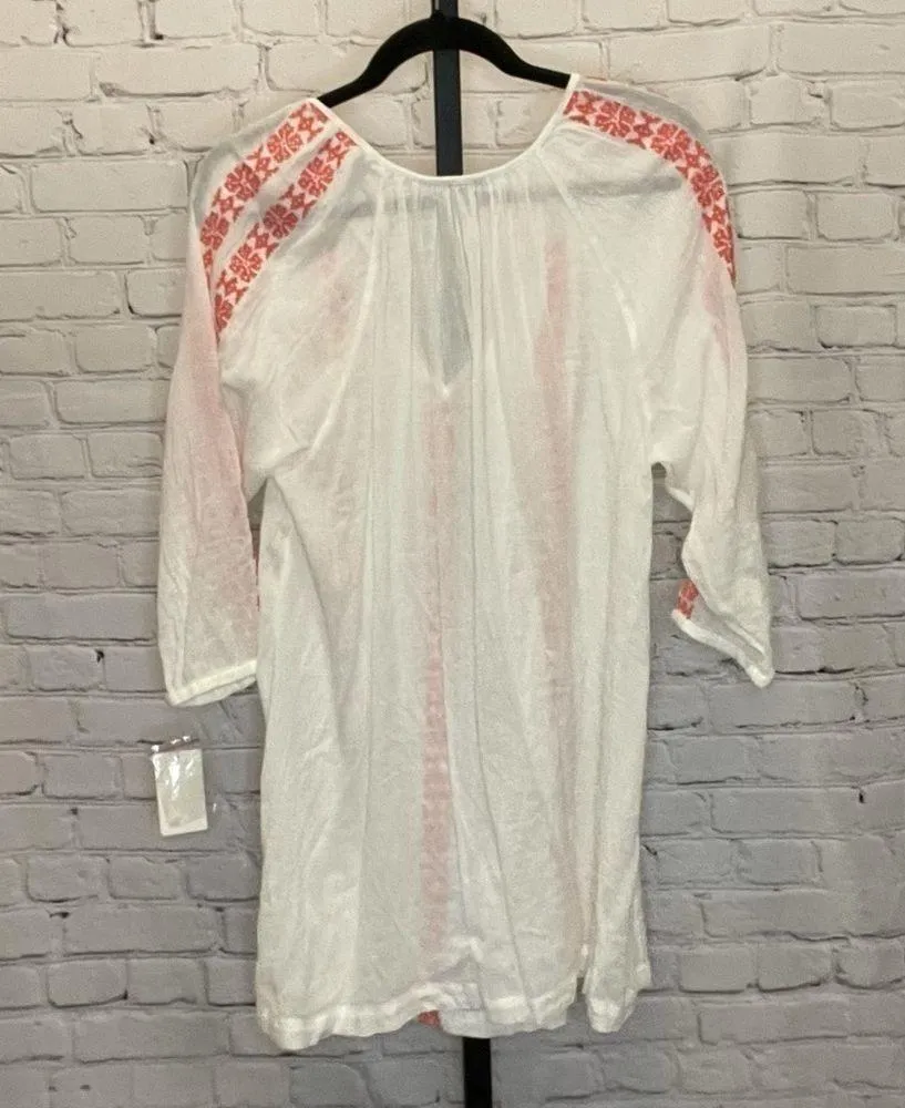NWT Hinge Embroidered Swim Cover Up Cream and Pink - Image 2