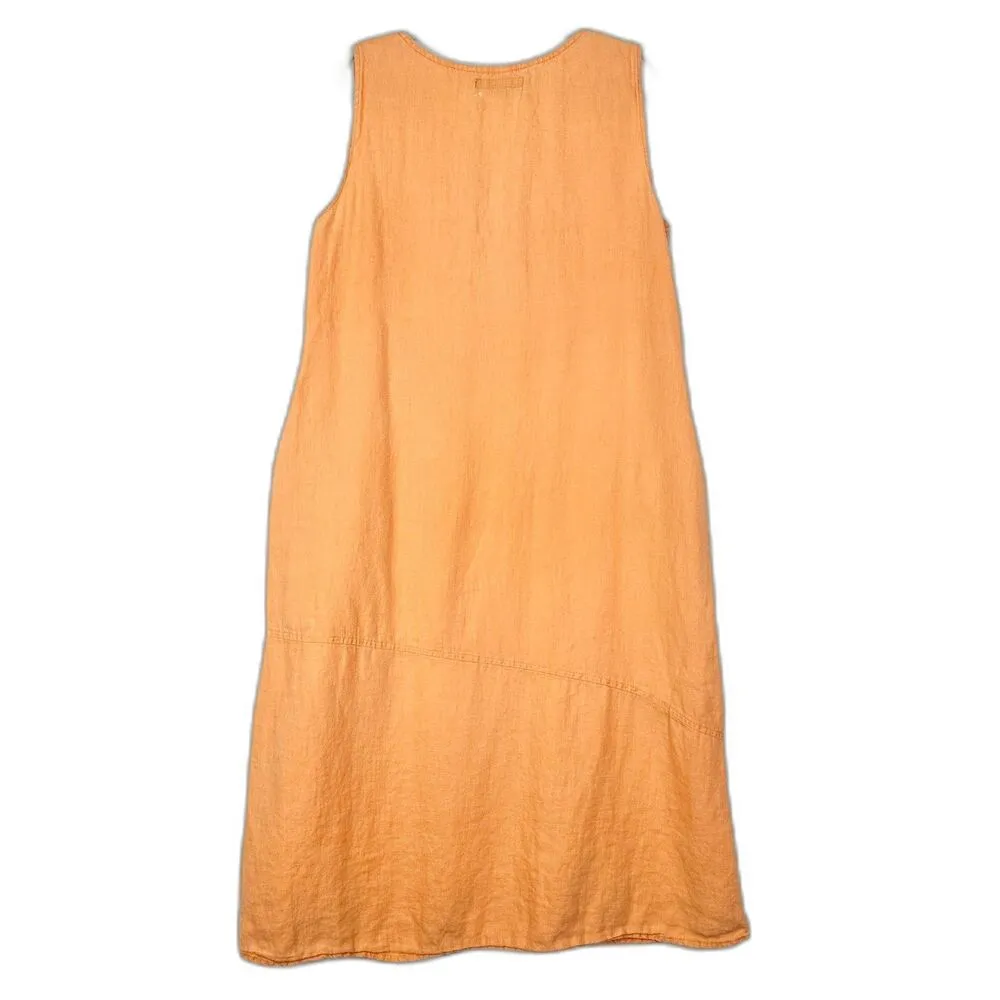 Flax Linen Midi Dress Size Medium Oragne Lagenlook Beach Vacation Pockets - Image 2