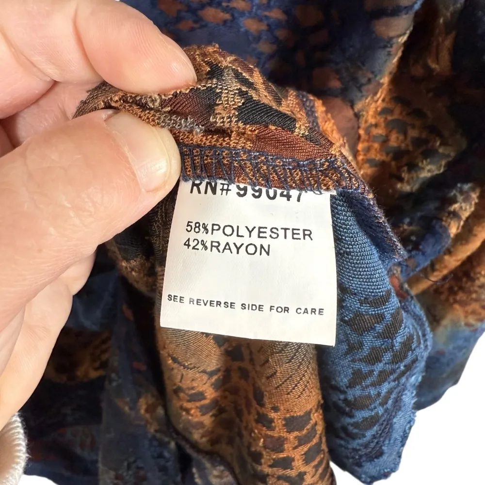 Fleur de Lis Cowl Neck Abstract Print Tunic Top Size Large Blue - Image 5