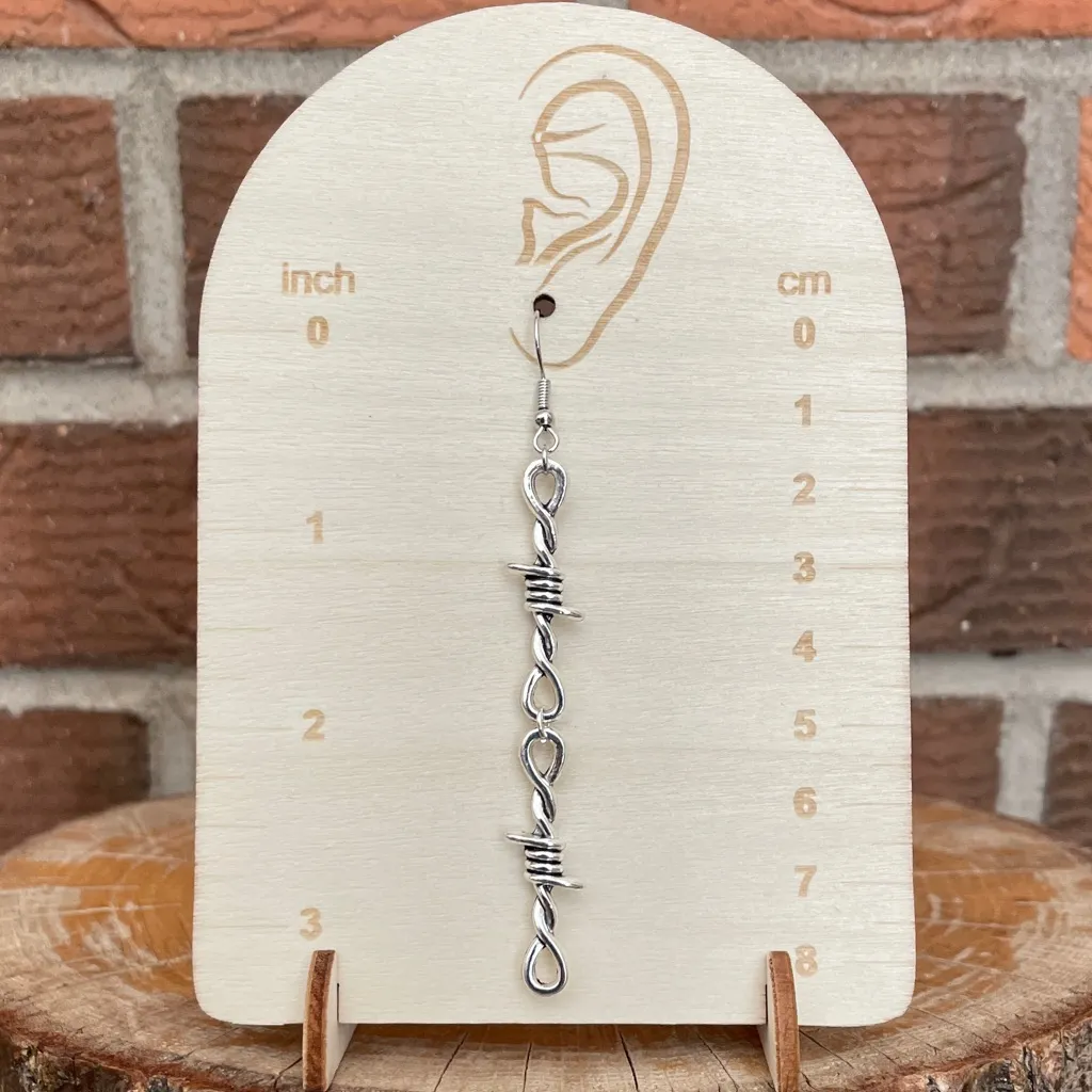 Barbed Wire Dangle Earrings Silver - Image 2
