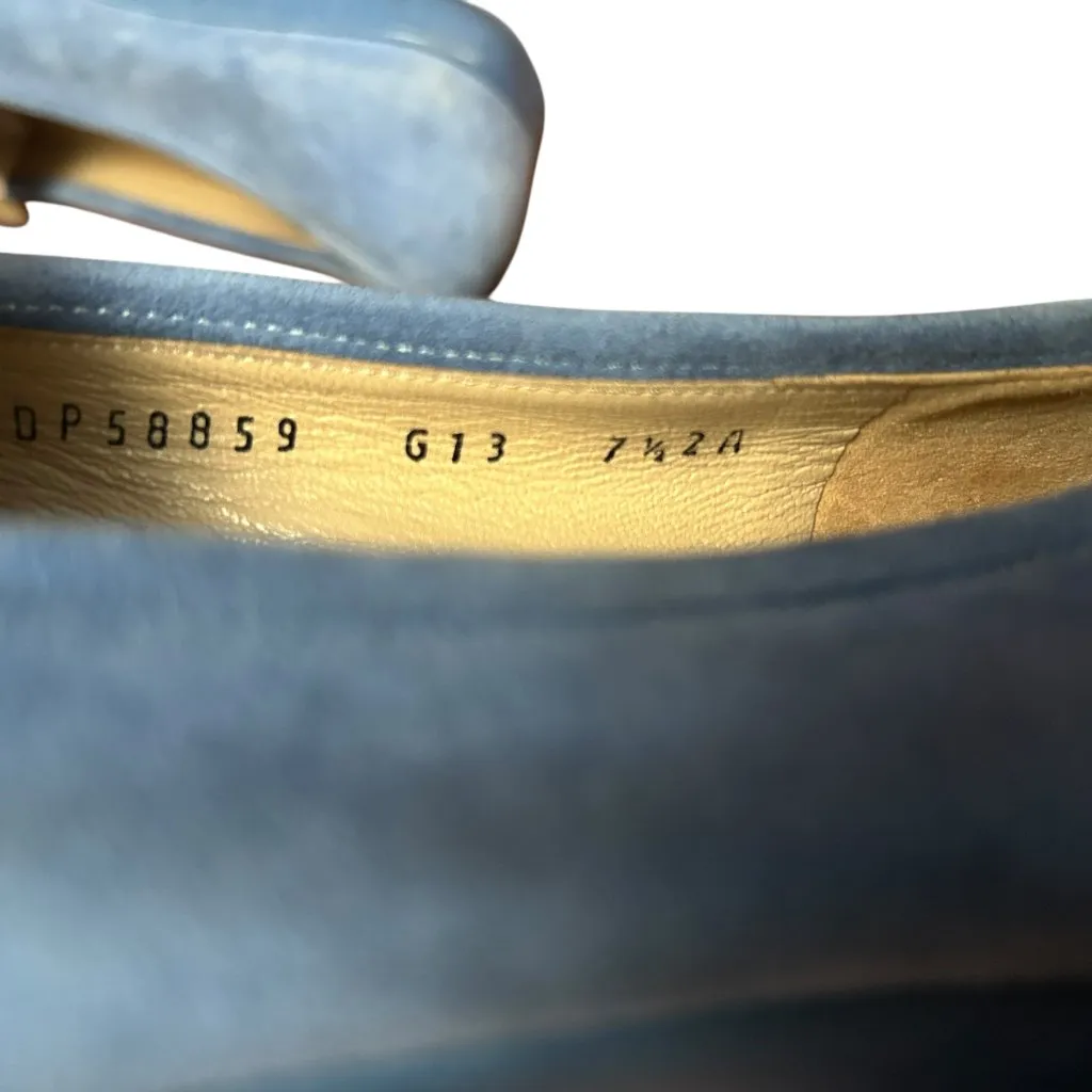 Ferragamo Blue Suede Quiet Luxury Minimal Chic SlipOn Comfort Old Money Luxe 7.5 - Image 9