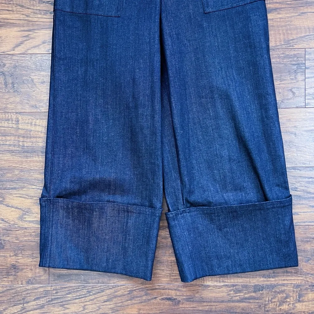 Kate Spade • Cuffed Denim Pant jeans wide leg cropped high waist Dark Peacock - Image 7