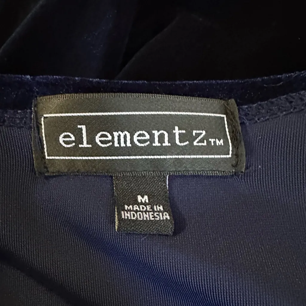 Elementz Navy Blue Velvet Faux Wrap Top Rhinestone Buckle M | Y2K Holiday Glam - Image 5
