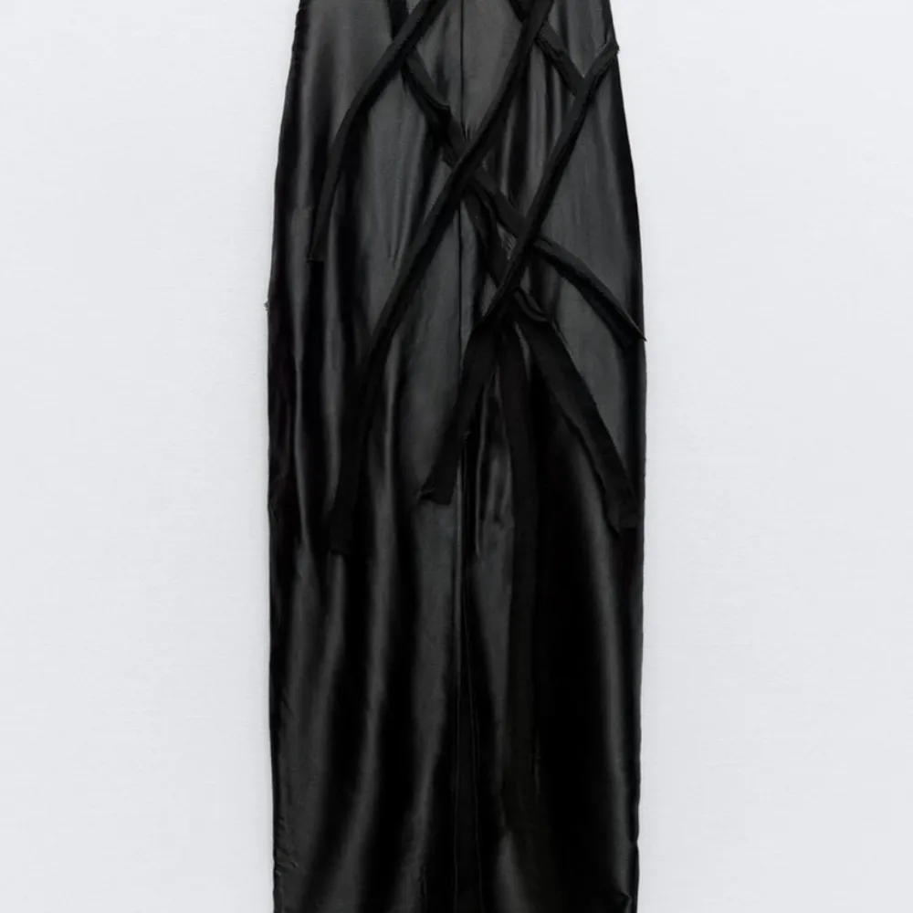 Zara NWOT black satin maxi / midi dress with 3d flower appliqué & mesh detail - Image 9