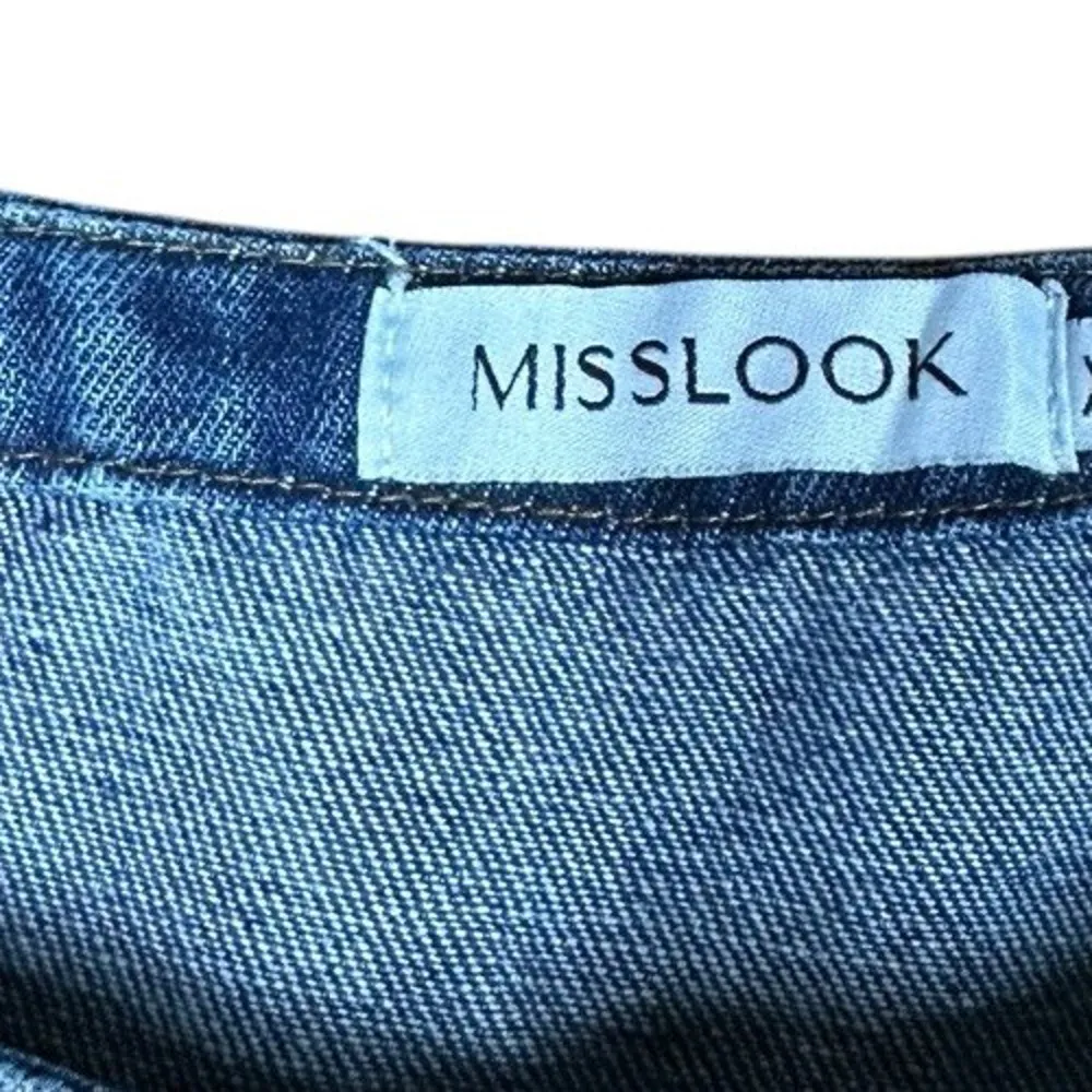 Misslook L Painted Flower Daisy Hippie Boho Denim Jean Bib Overall Straight Leg Blue Size L - Image 8