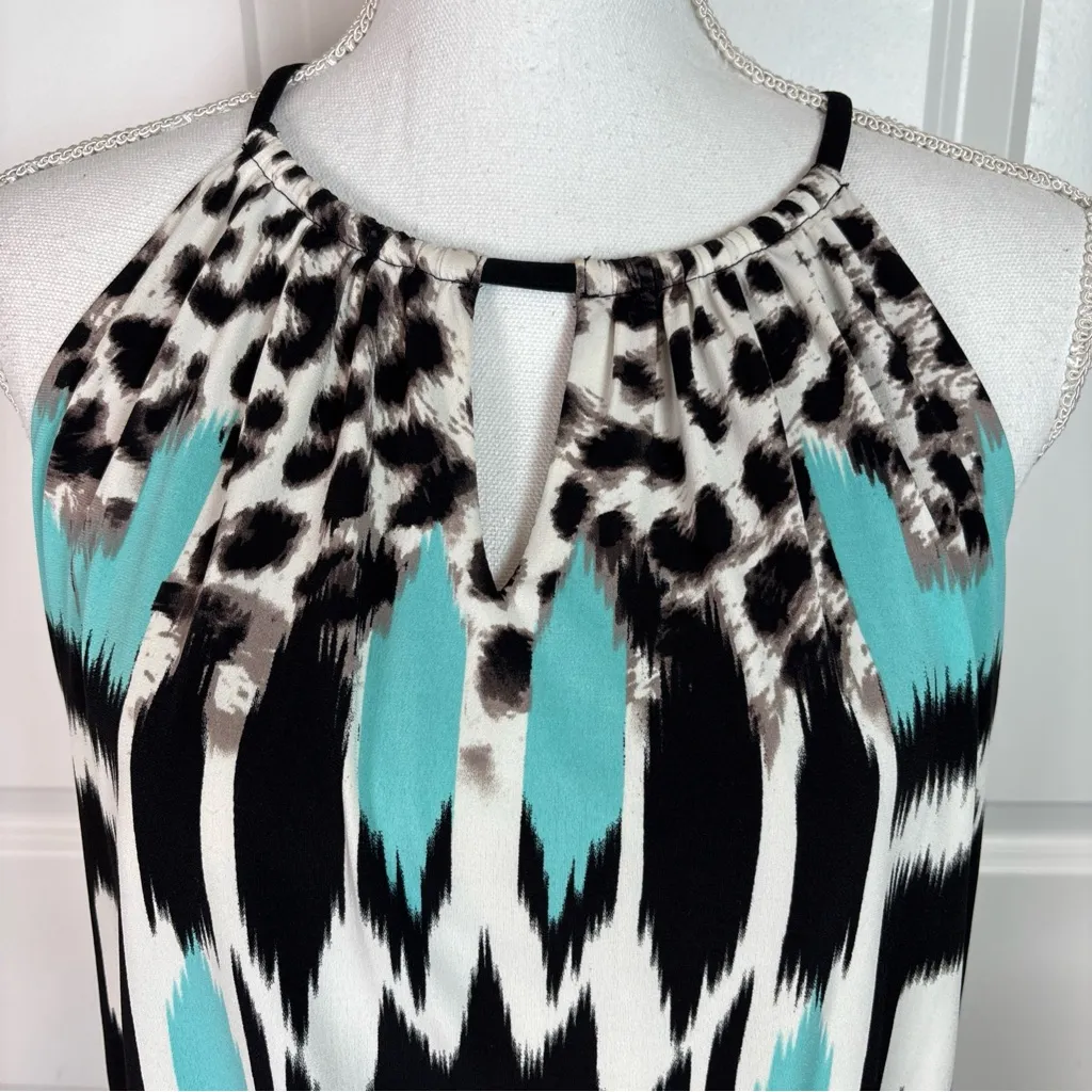 London style geometric and animal/abstract print halter neck maxi dress size 12 - Image 3