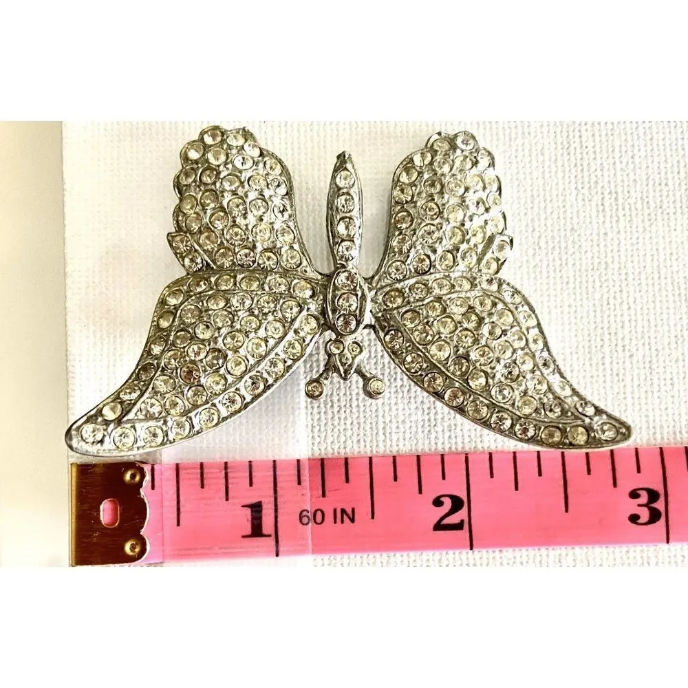 Vintage Silver & Rhinestone Butterfly Brooch and Rhinestone Clip - Image 6