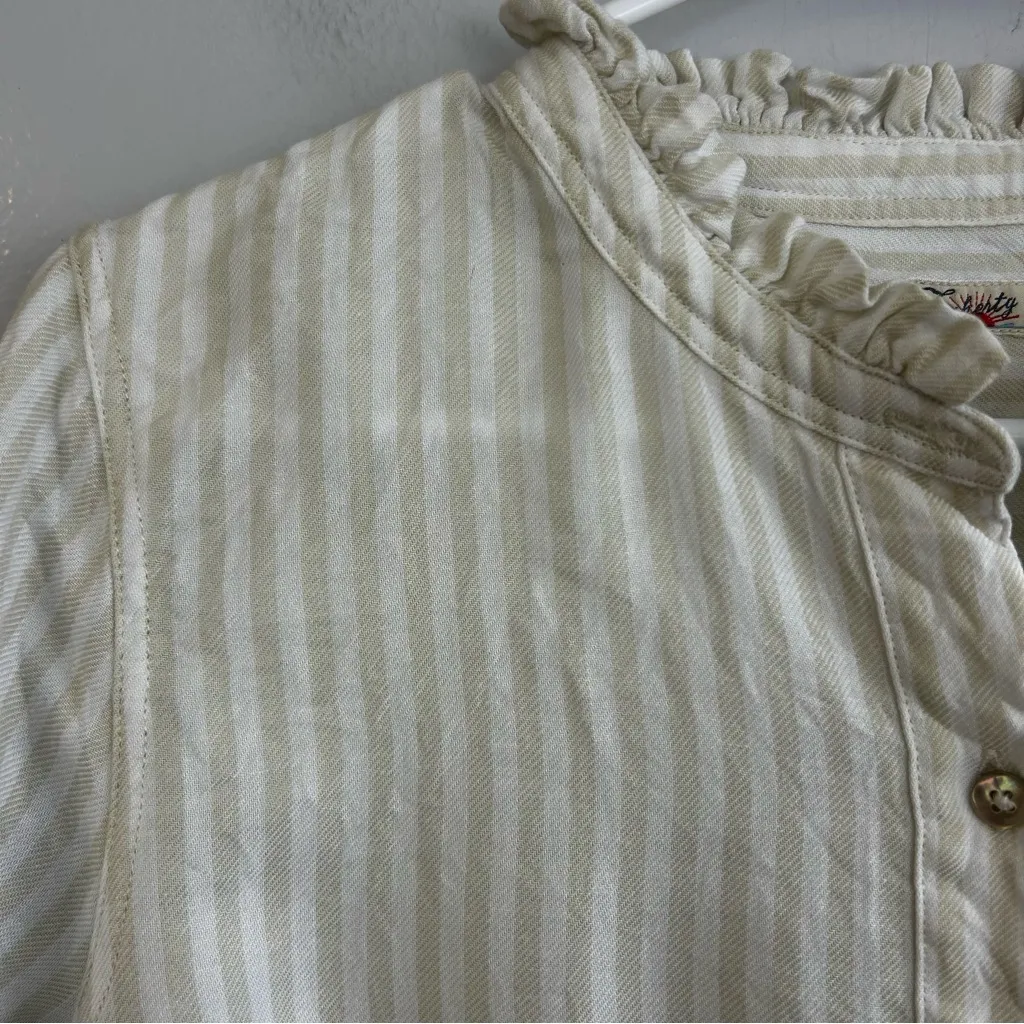 Faherty Nantucket Ruffle Button Down Linen Blend Striped Shirt White/Beige Small - Image 5
