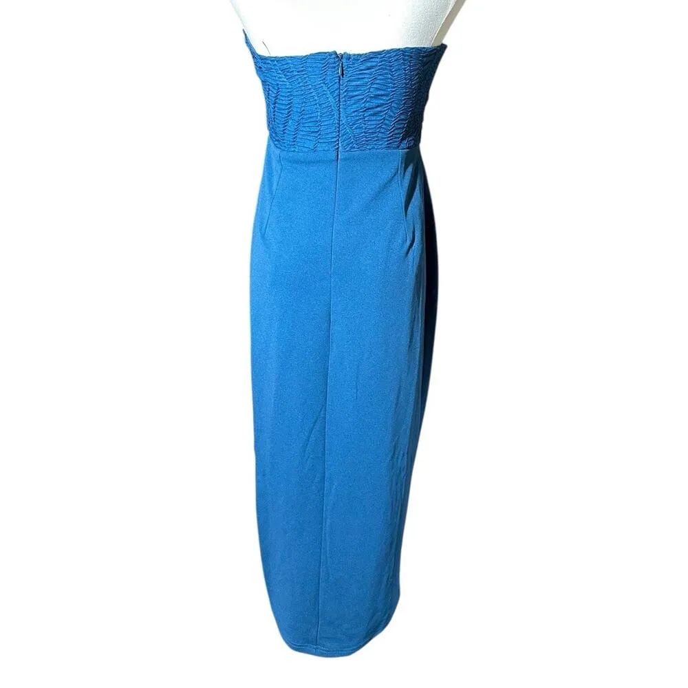 Lulus Passionate Aura Teal Blue Textured Strapless Bustier Midi Dress Sz M NEW Size M - Image 7