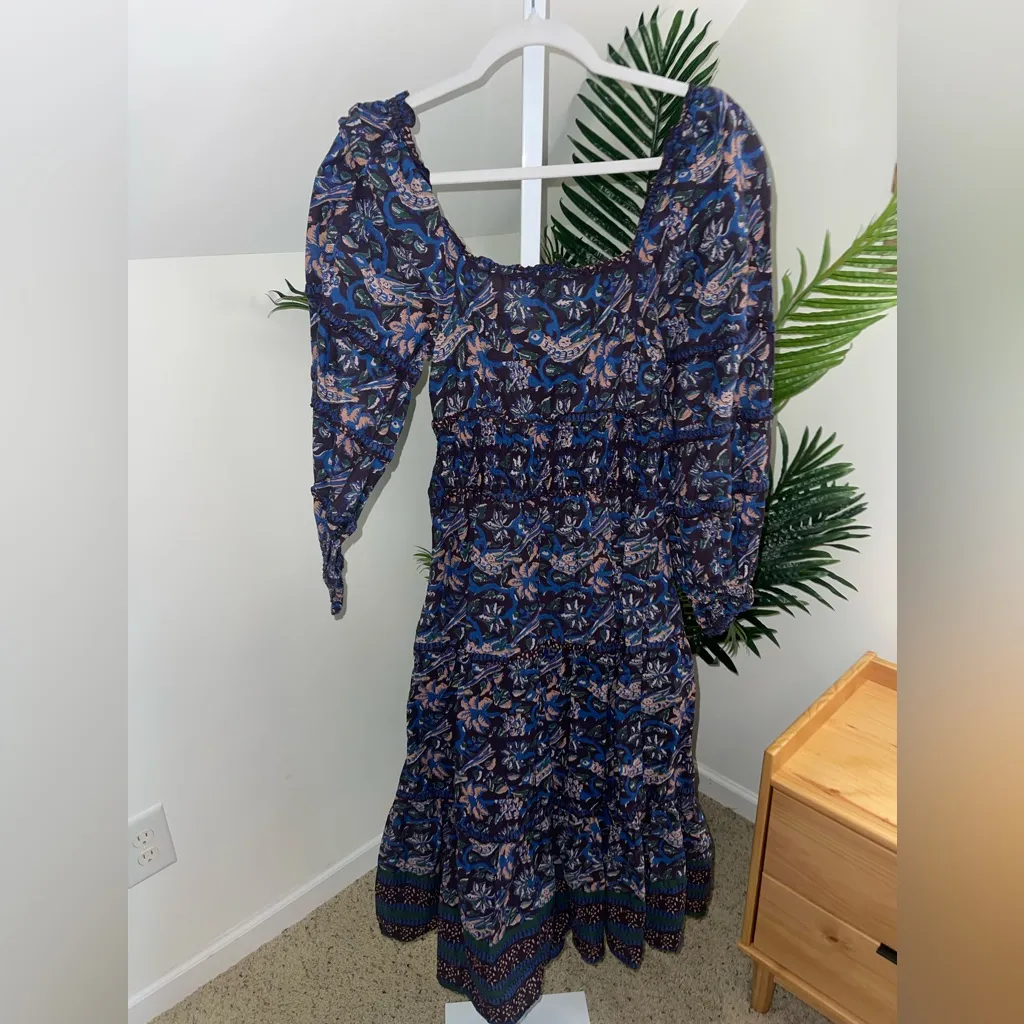 SEA‎ NEW YORK Navy Pink Noah Smocked Long Sleeve Midi Dress Size 2 Blue - Image 7