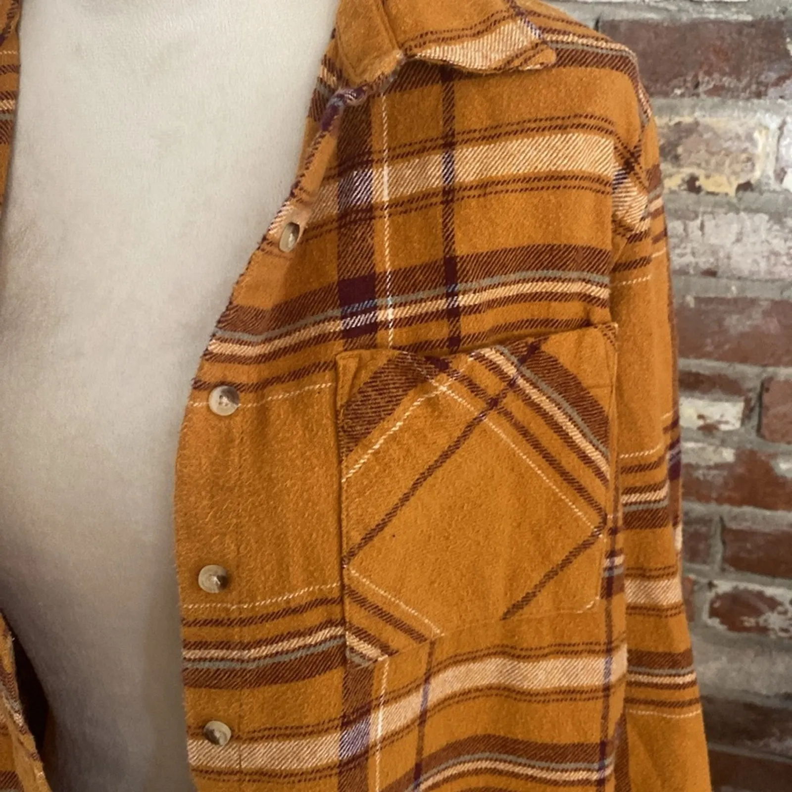 Arizona Jean Co Mustard Purple and White Plaid Button Down Long Sleeve Shirt S - Image 4