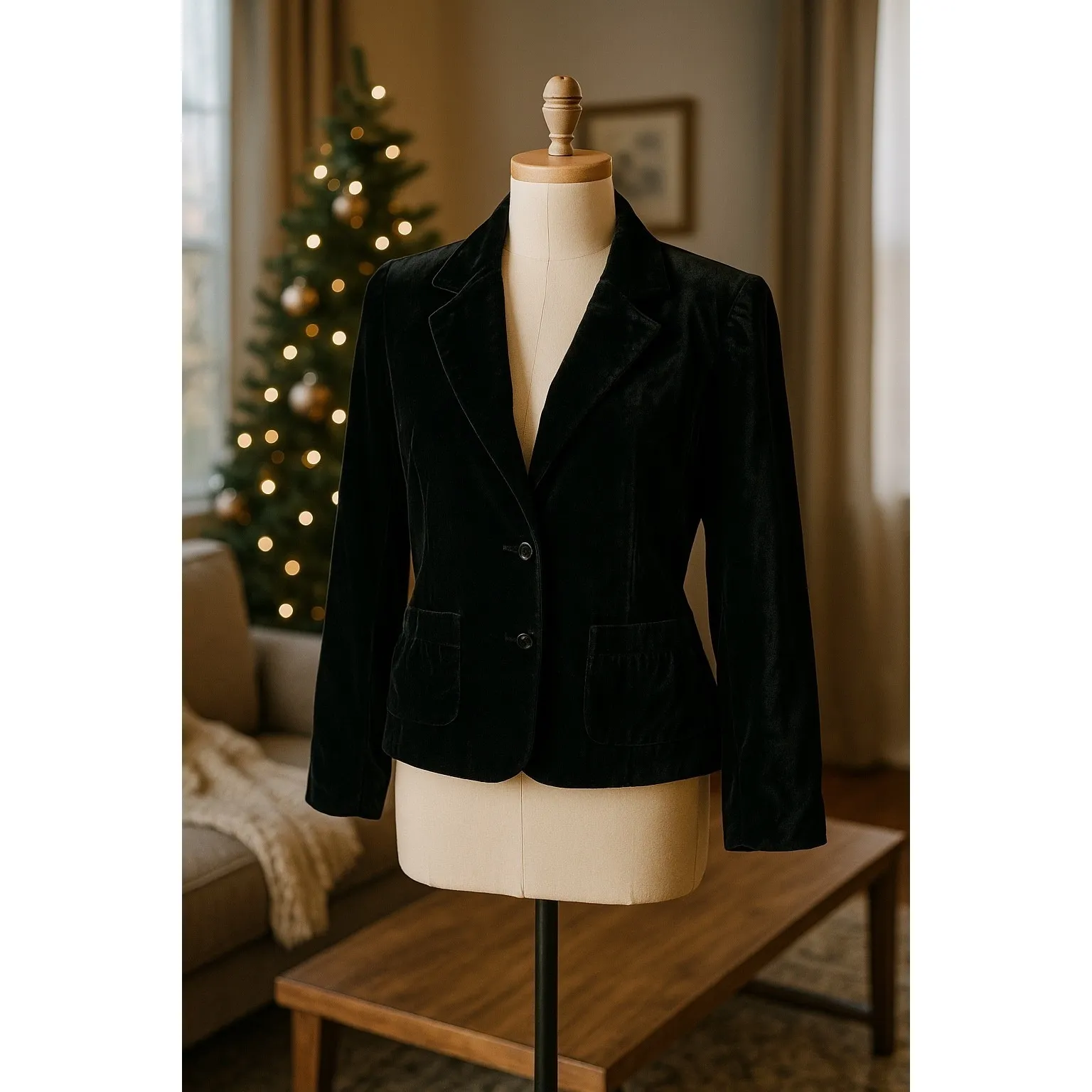 I.N. Studio Petite Black Velveteen Blazer Jacket 10P Women's Holiday Velvet Look Size 10 - Image 3