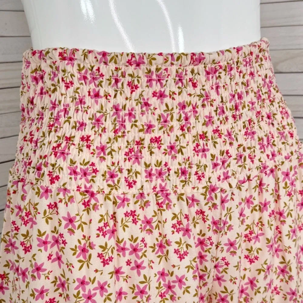 Soho Lady Floral Smocked High Waist Skort Shorts Pink Medium - Image 5