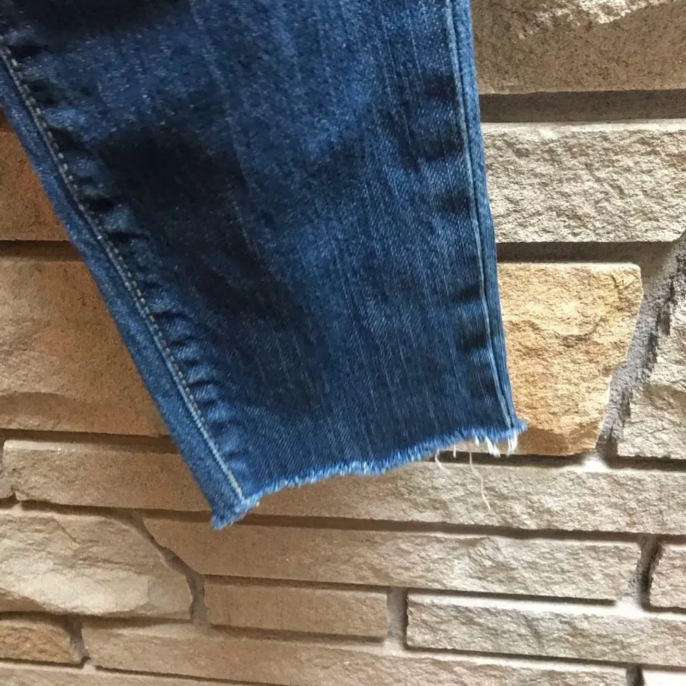 Moussy Vintage Co Distressed Jeans Dark Denim Raw Hem sz 26 Y2k year 2000 Blue - Image 5