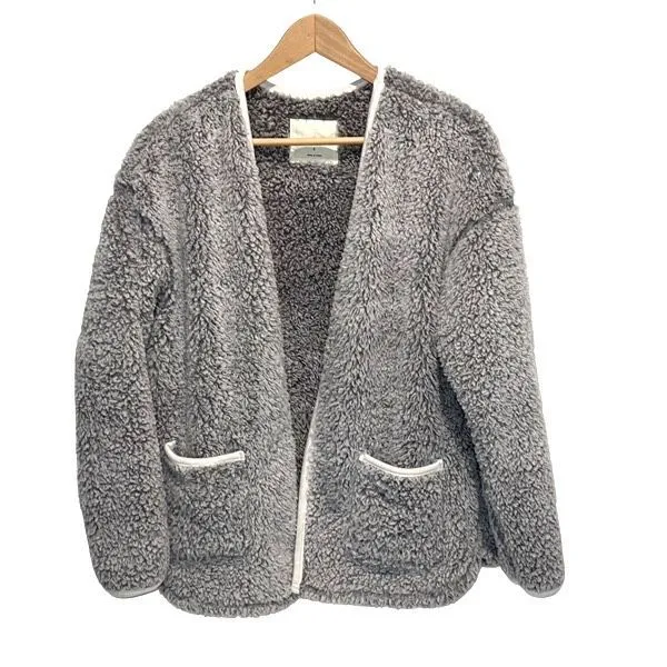 Cuddl Duds Womens Sherpa Open Front Long Sleeve Cardigan Sweater Gray Small - Image 2