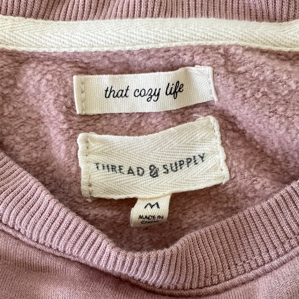 Thread & Supply “That Cozy Life” Blush Pink Crewneck Crop Sweatshirt – Size M Size M - Image 2