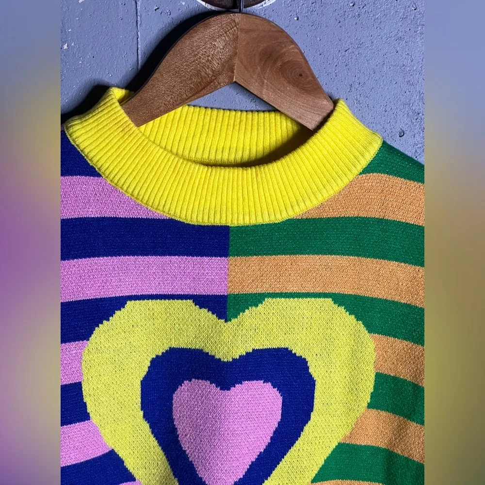 Daisy Street Women's relaxed boxy knit sweater in mix stripe print . size Large - Image 5