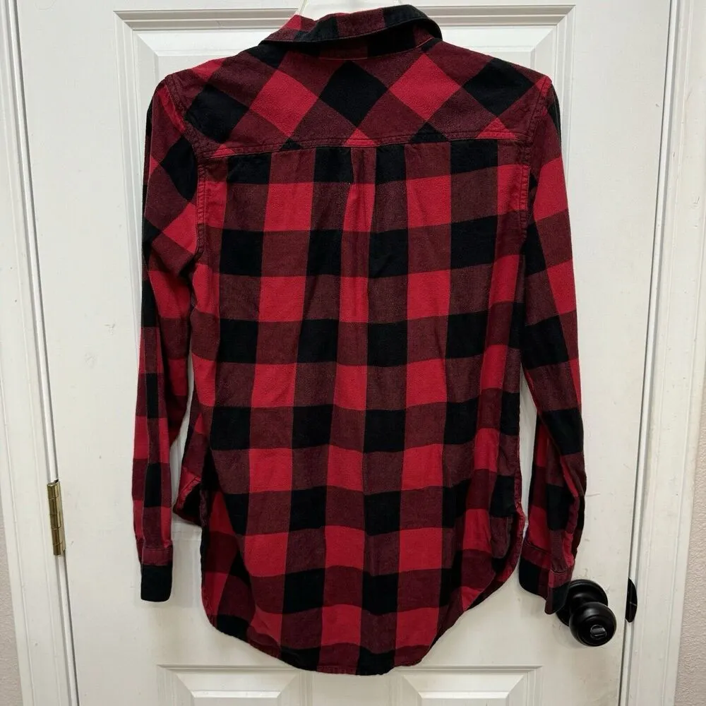 Eddie Bauer Women's Button Up Shirt S Red Black Buffalo Plaid Flannel Top Cotton - Image 4