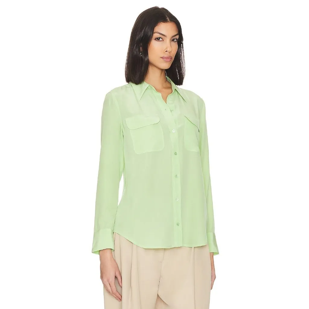 NWT Equipment Slim Signature in Pistachio Green Silk Button Down Shirt L $250 - Image 8